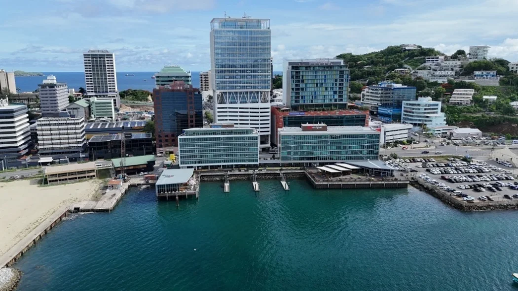 Port Moresby’s waterfront, with city buildings overlooking the harbour.